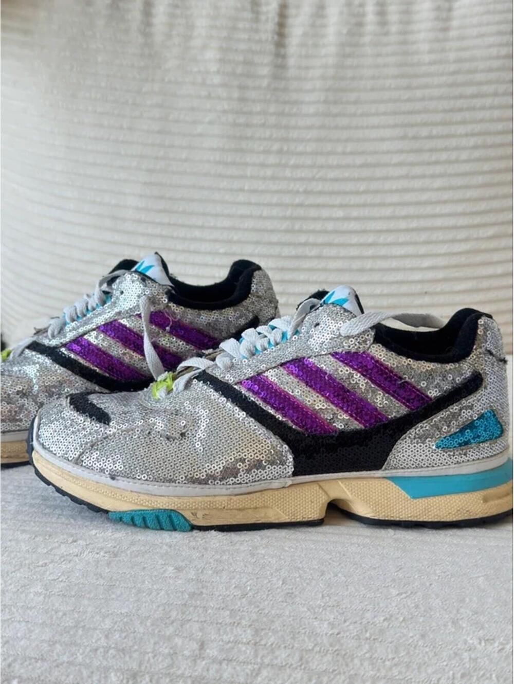 Adidas ZX 4000 Crystal White Silver Purple Sequin Sneakers - Picture 2 of 9